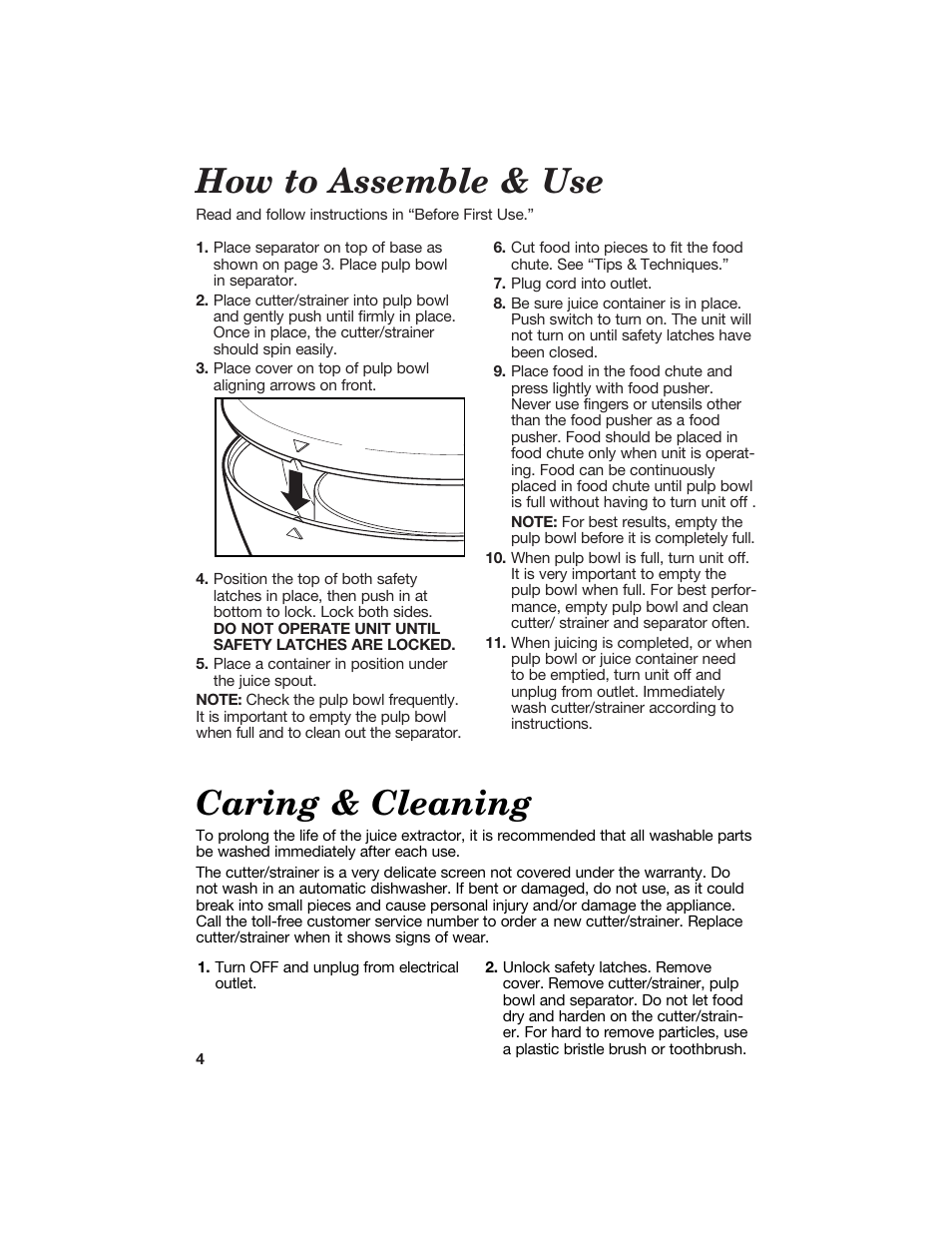 How to assemble & use, Caring & cleaning | Hamilton Beach 840097100 User Manual | Page 4 / 10