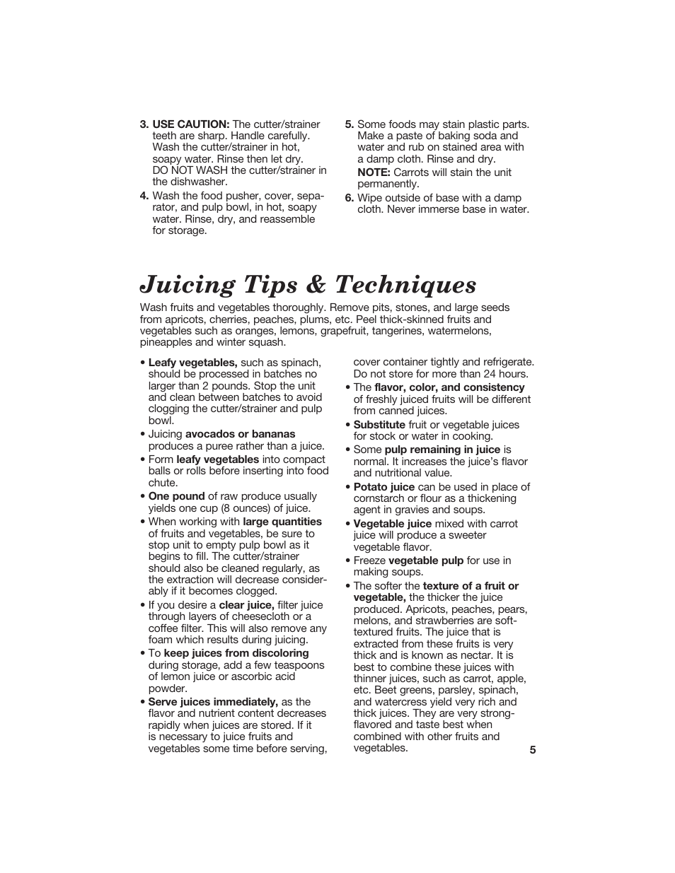 Juicing tips & techniques | Hamilton Beach 840097100 User Manual | Page 5 / 10