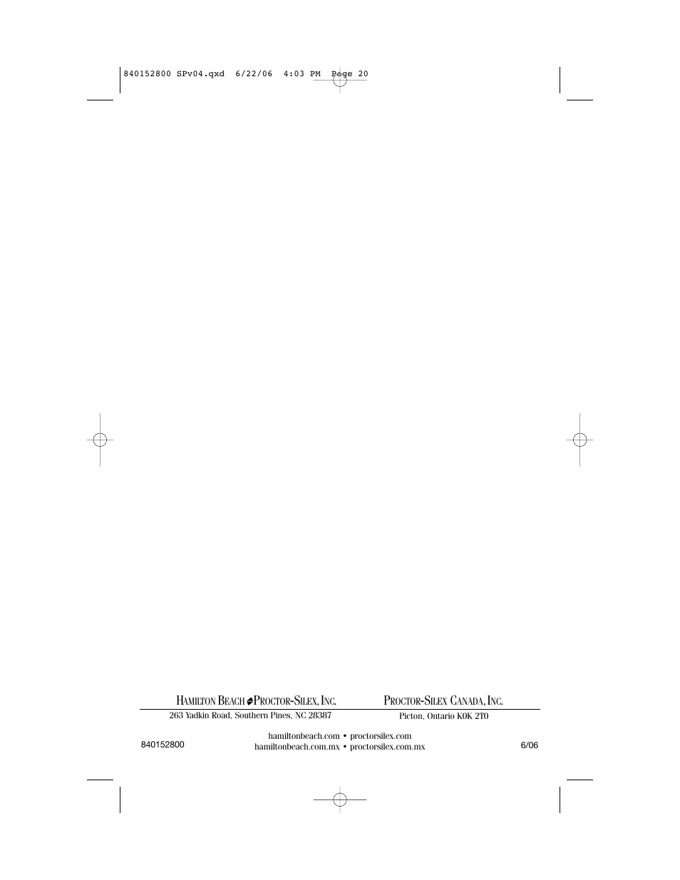 Hamilton Beach 168950 K14 User Manual | Page 20 / 20
