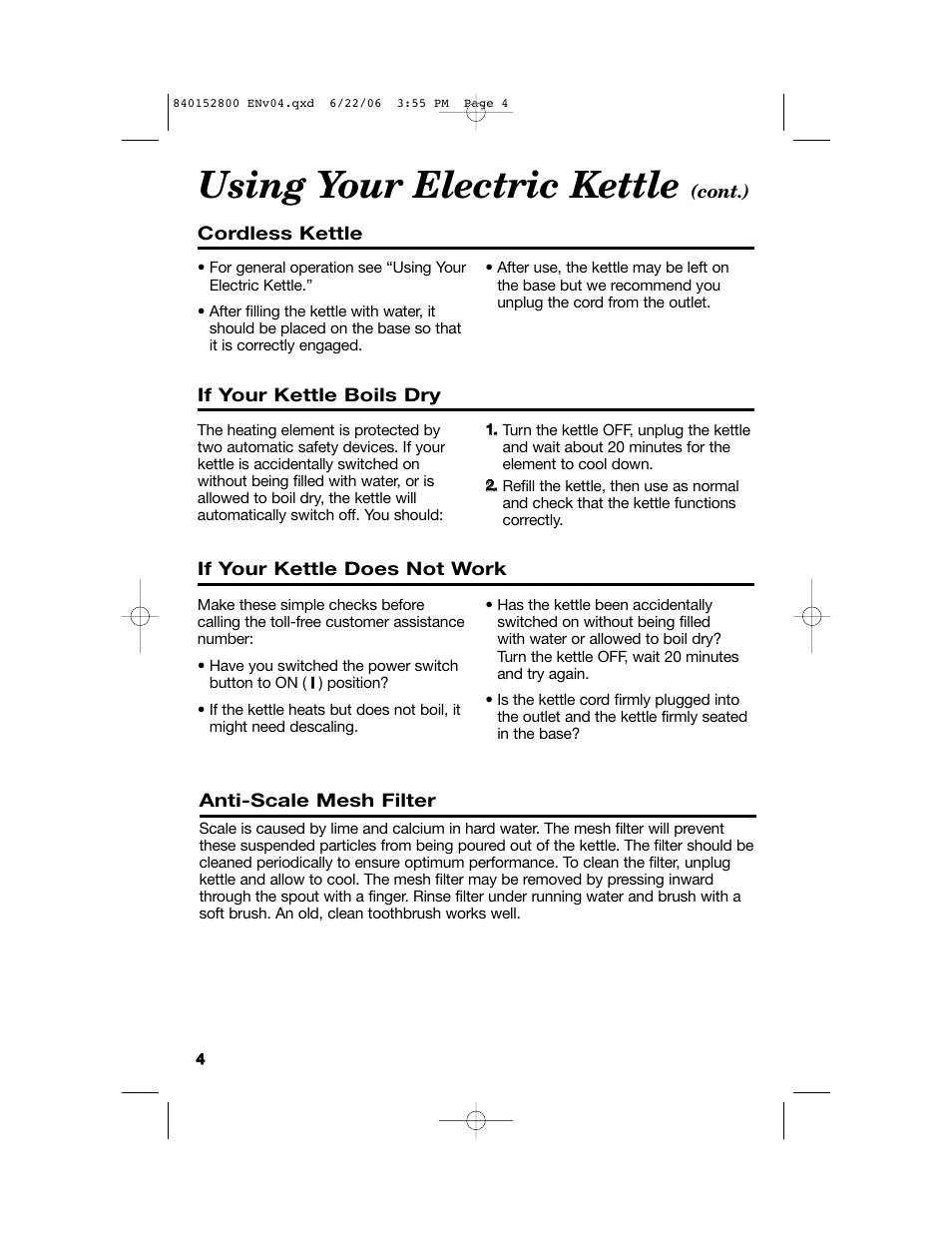 Using your electric kettle | Hamilton Beach 168950 K14 User Manual | Page 4 / 20