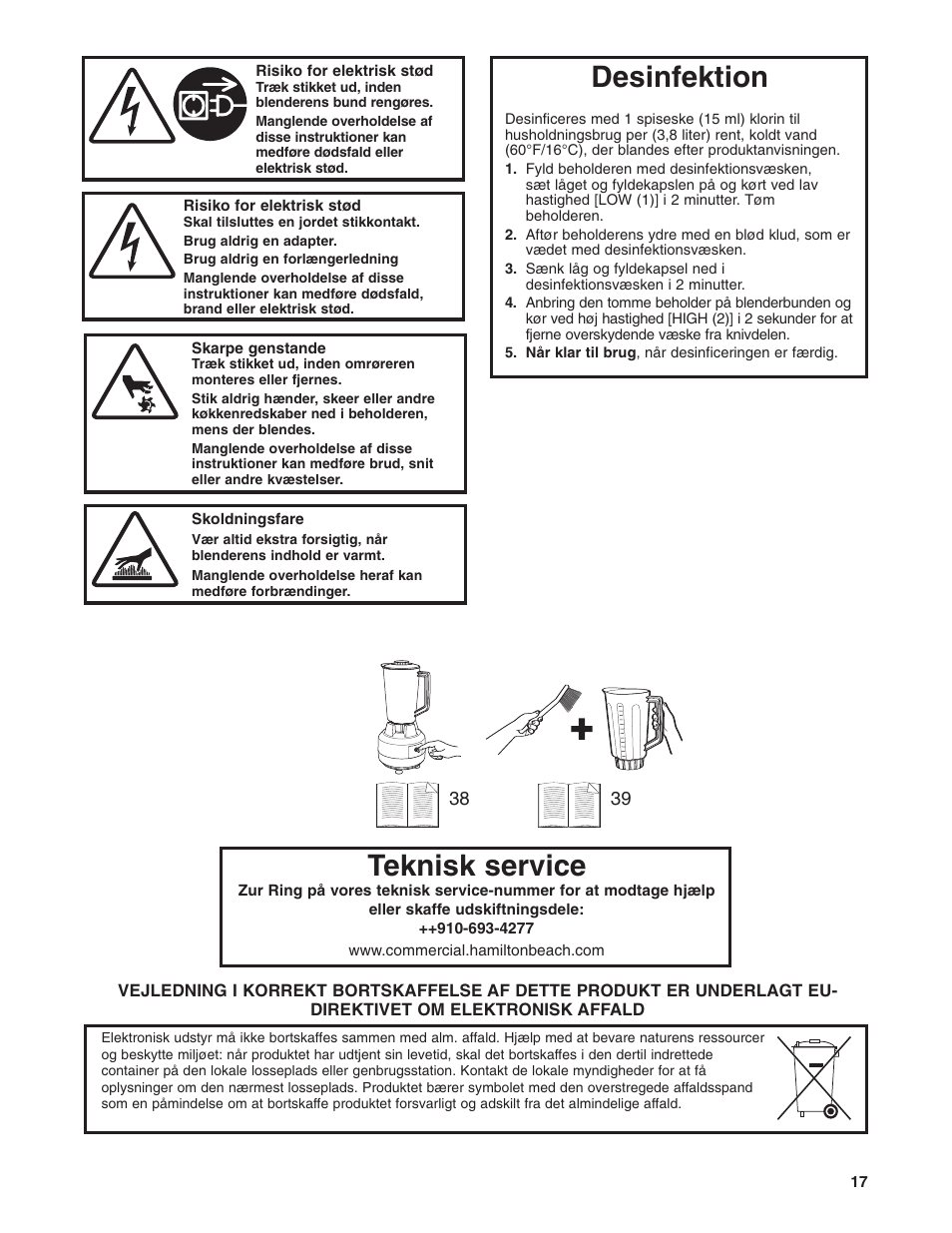 Teknisk service desinfektion | Hamilton Beach 908 Series User Manual | Page 17 / 40