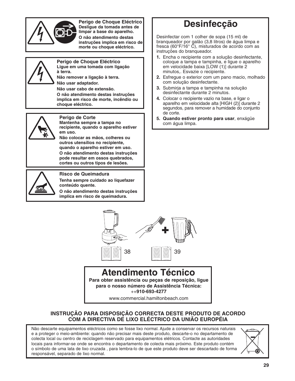 Atendimento técnico desinfecção | Hamilton Beach 908 Series User Manual | Page 29 / 40