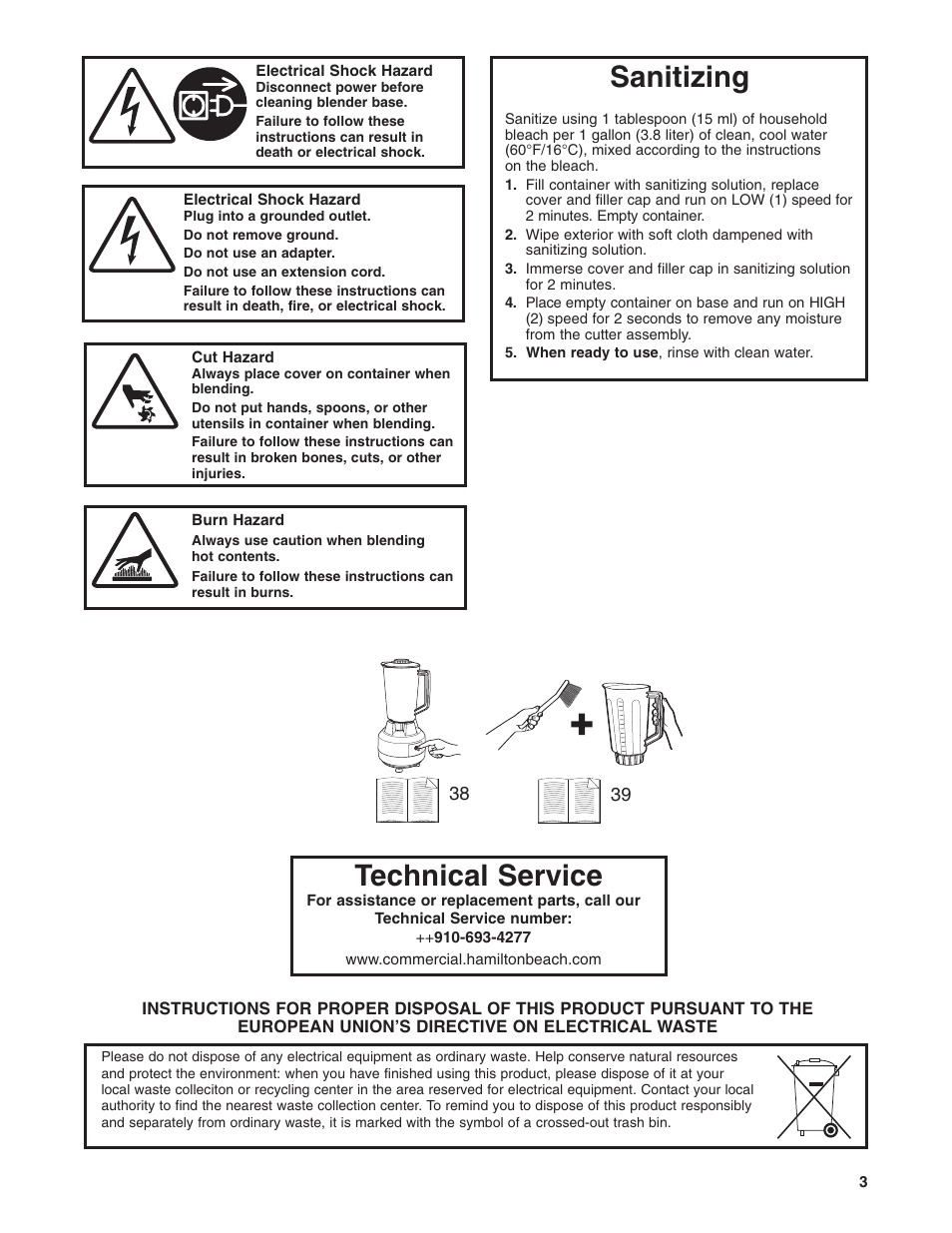 Technical service sanitizing | Hamilton Beach 908 Series User Manual | Page 3 / 40