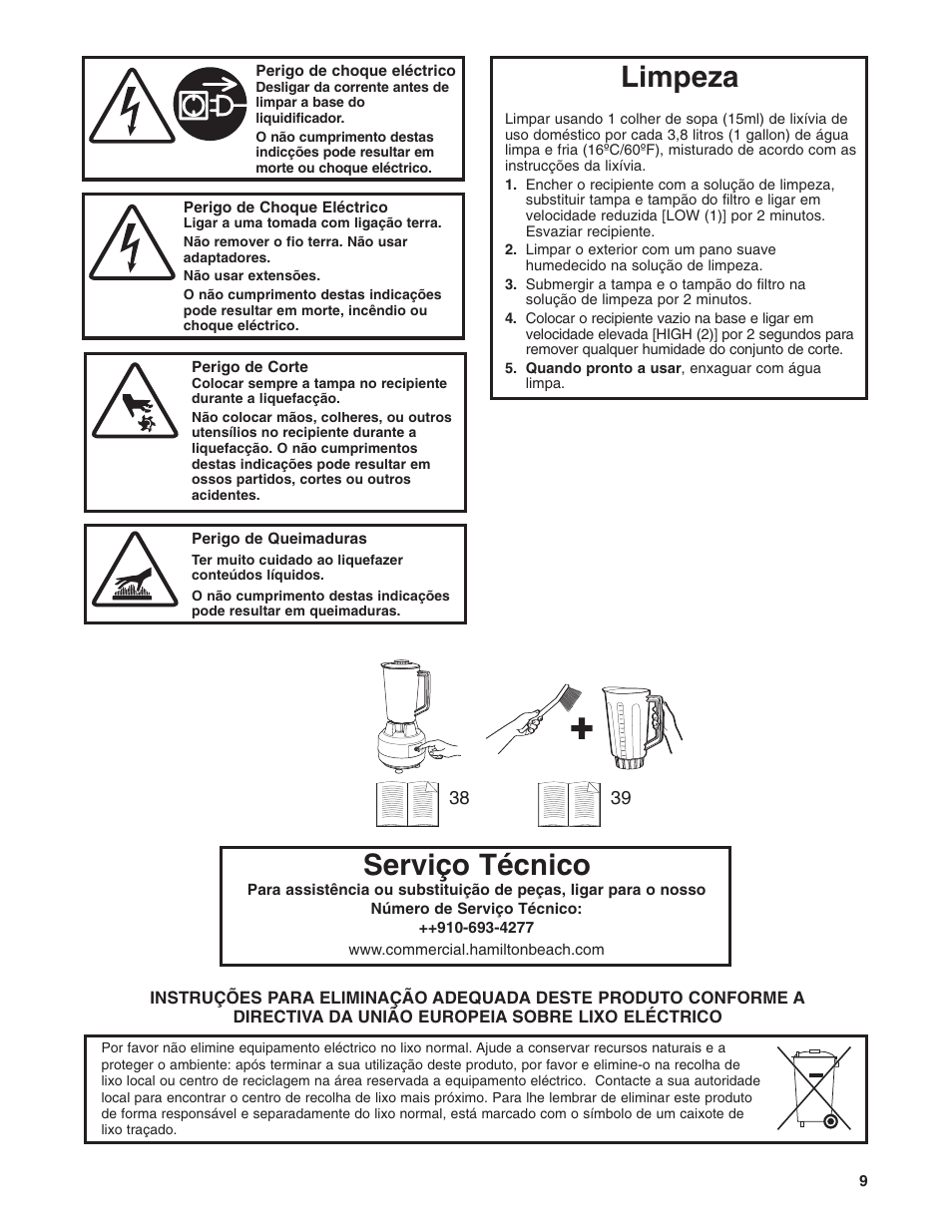 Serviço técnico limpeza | Hamilton Beach 908 Series User Manual | Page 9 / 40