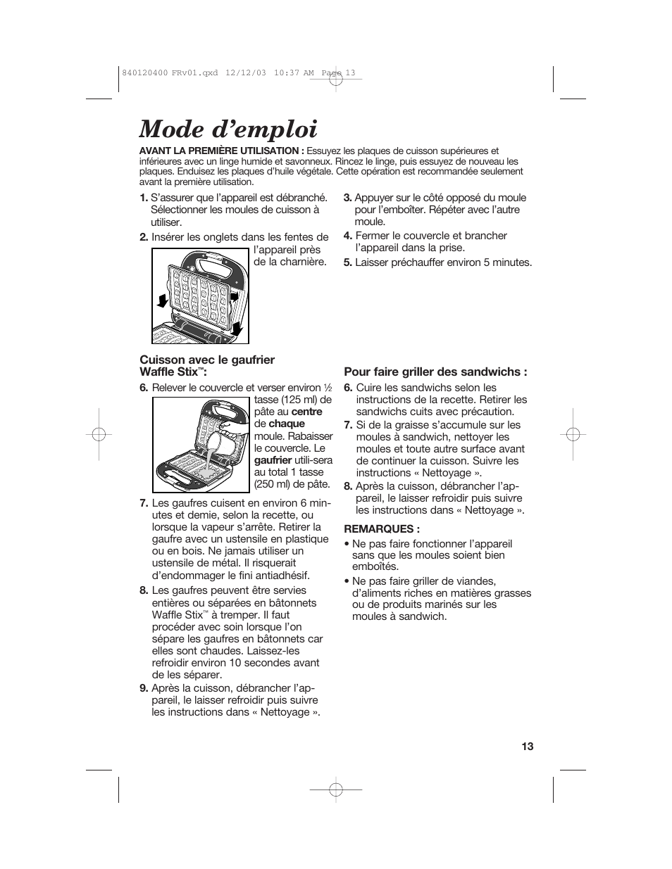 Mode d’emploi | Hamilton Beach 26291 User Manual | Page 13 / 28