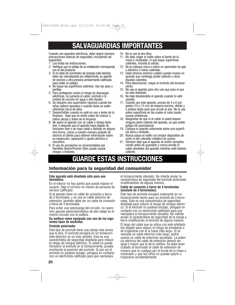 Hamilton Beach 26291 User Manual | Page 20 / 28