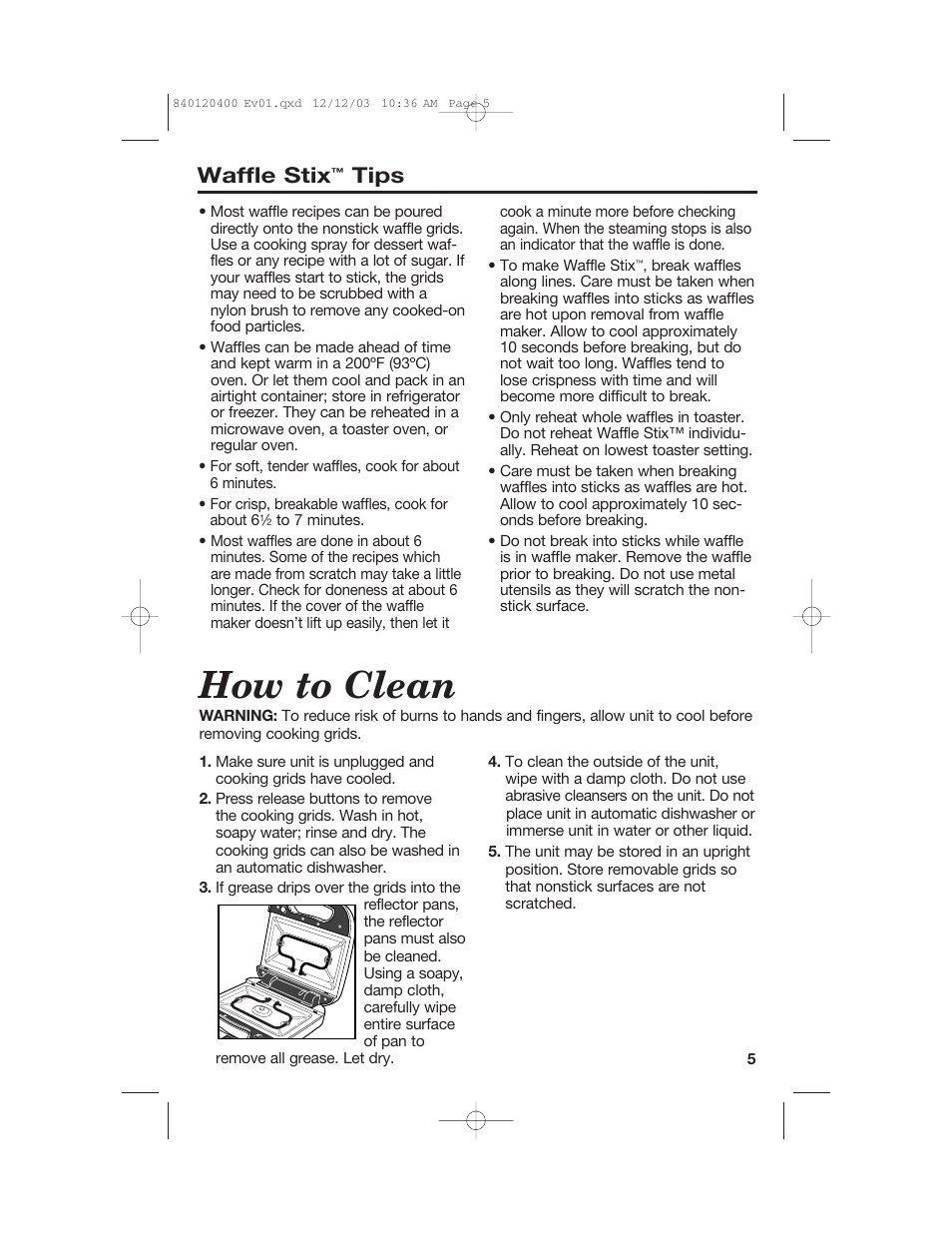 How to clean, Waffle stix, Tips | Hamilton Beach 26291 User Manual | Page 5 / 28