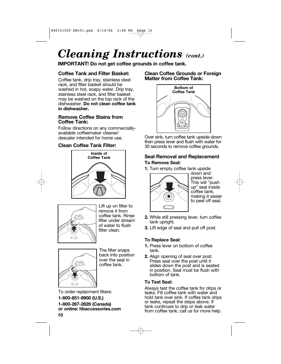 Cleaning instructions | Hamilton Beach BrewStation Deluxe 840151500 User Manual | Page 10 / 40