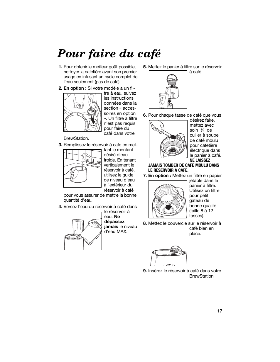 Pour faire du café | Hamilton Beach BrewStation Deluxe 840151500 User Manual | Page 17 / 40