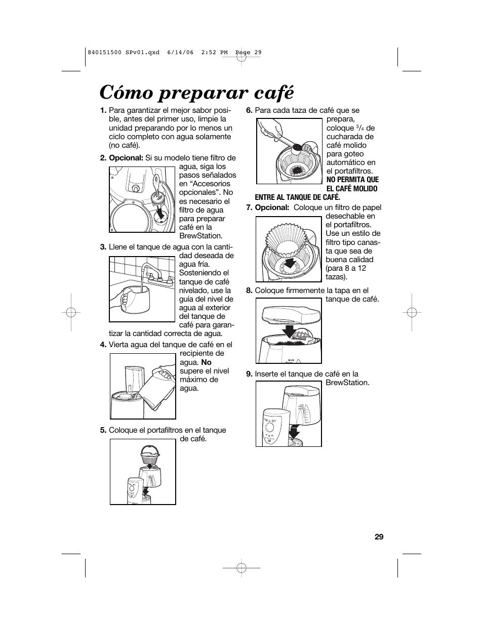 Cómo preparar café | Hamilton Beach BrewStation Deluxe 840151500 User Manual | Page 29 / 40