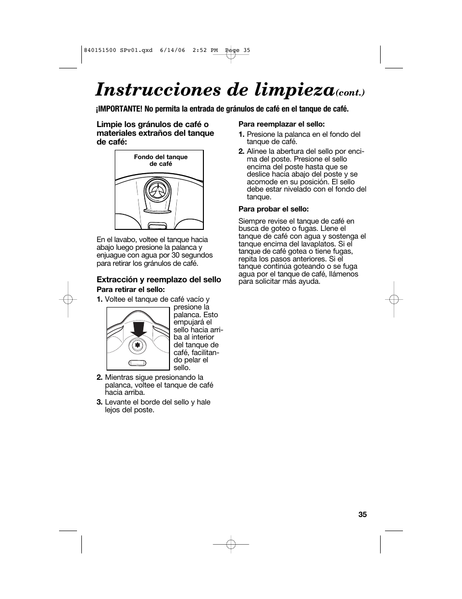 Instrucciones de limpieza | Hamilton Beach BrewStation Deluxe 840151500 User Manual | Page 35 / 40