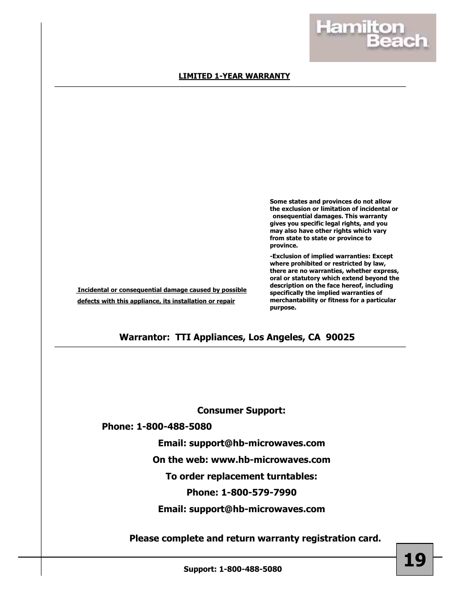 Hamilton Beach 87108 User Manual | Page 19 / 19