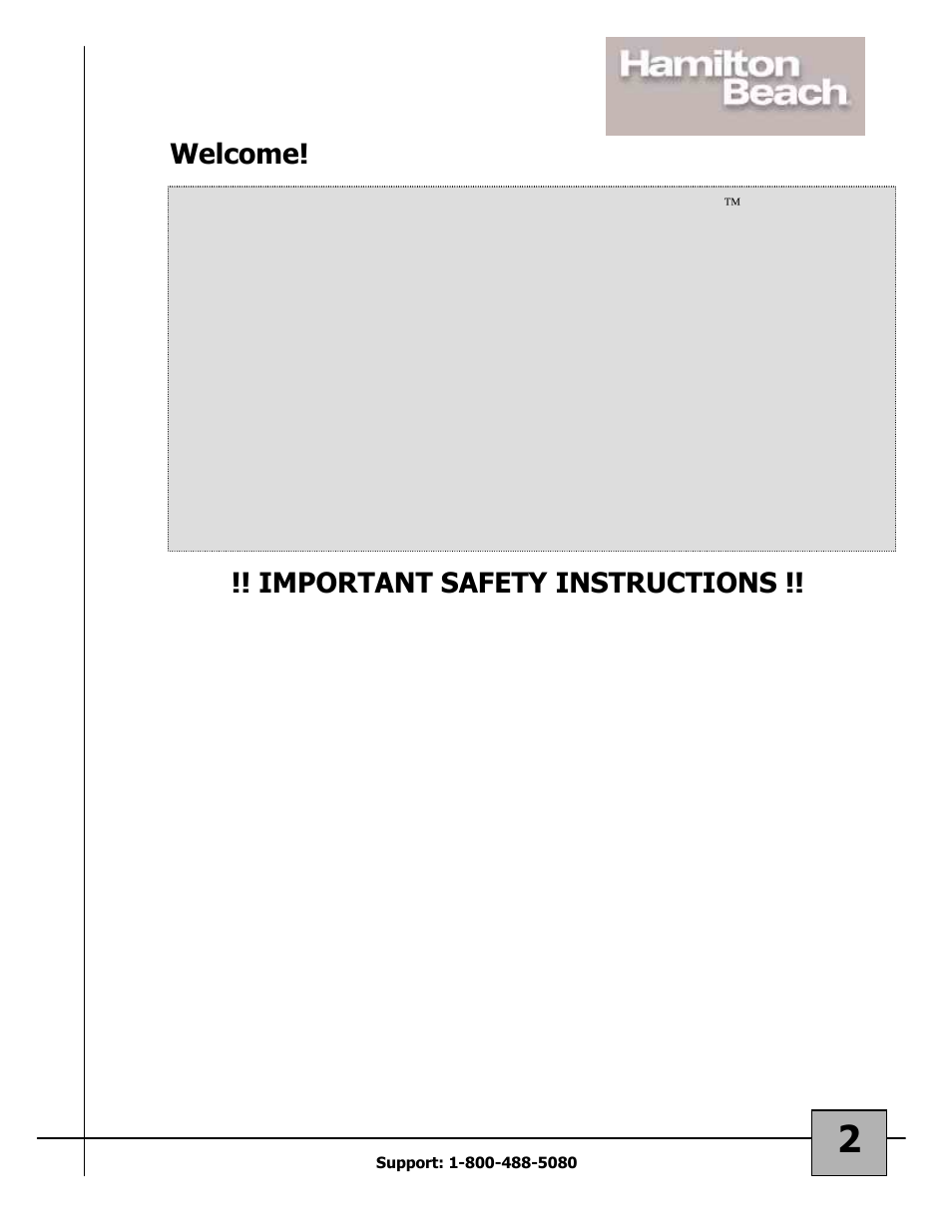 Welcome, Important safety instructions | Hamilton Beach 87108 User Manual | Page 2 / 19