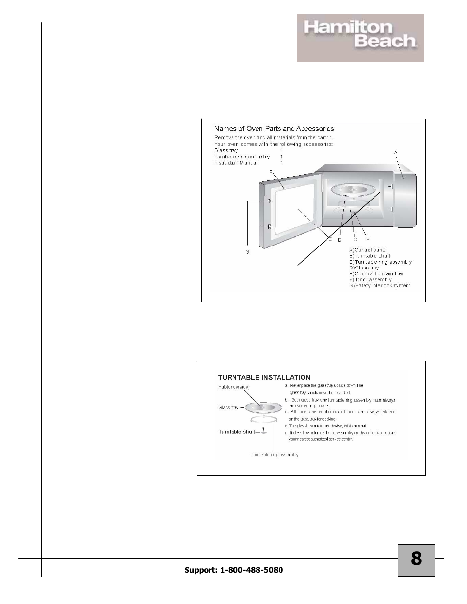 8setting up your microwave, Installation | Hamilton Beach 87108 User Manual | Page 8 / 19