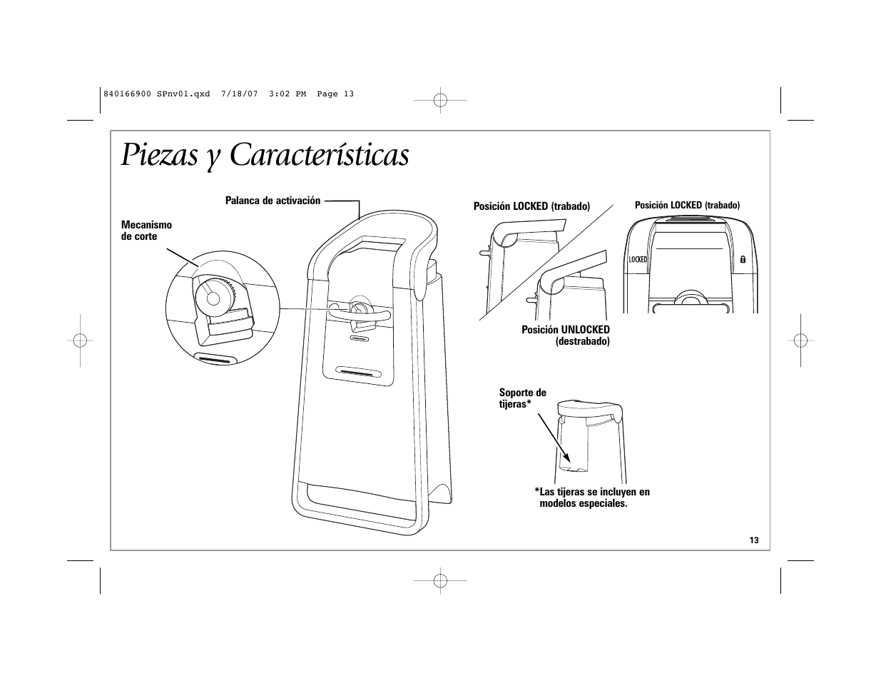 Piezas y características | Hamilton Beach 76607 User Manual | Page 13 / 20