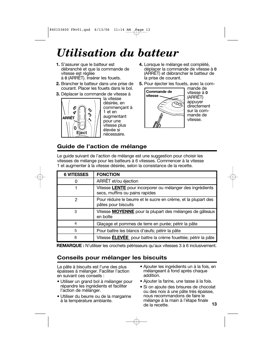 Utilisation du batteur | Hamilton Beach 62660 User Manual | Page 13 / 28