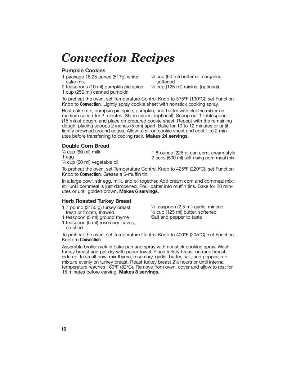 Convection recipes | Hamilton Beach Countertop Oven with Convection User Manual | Page 10 / 13