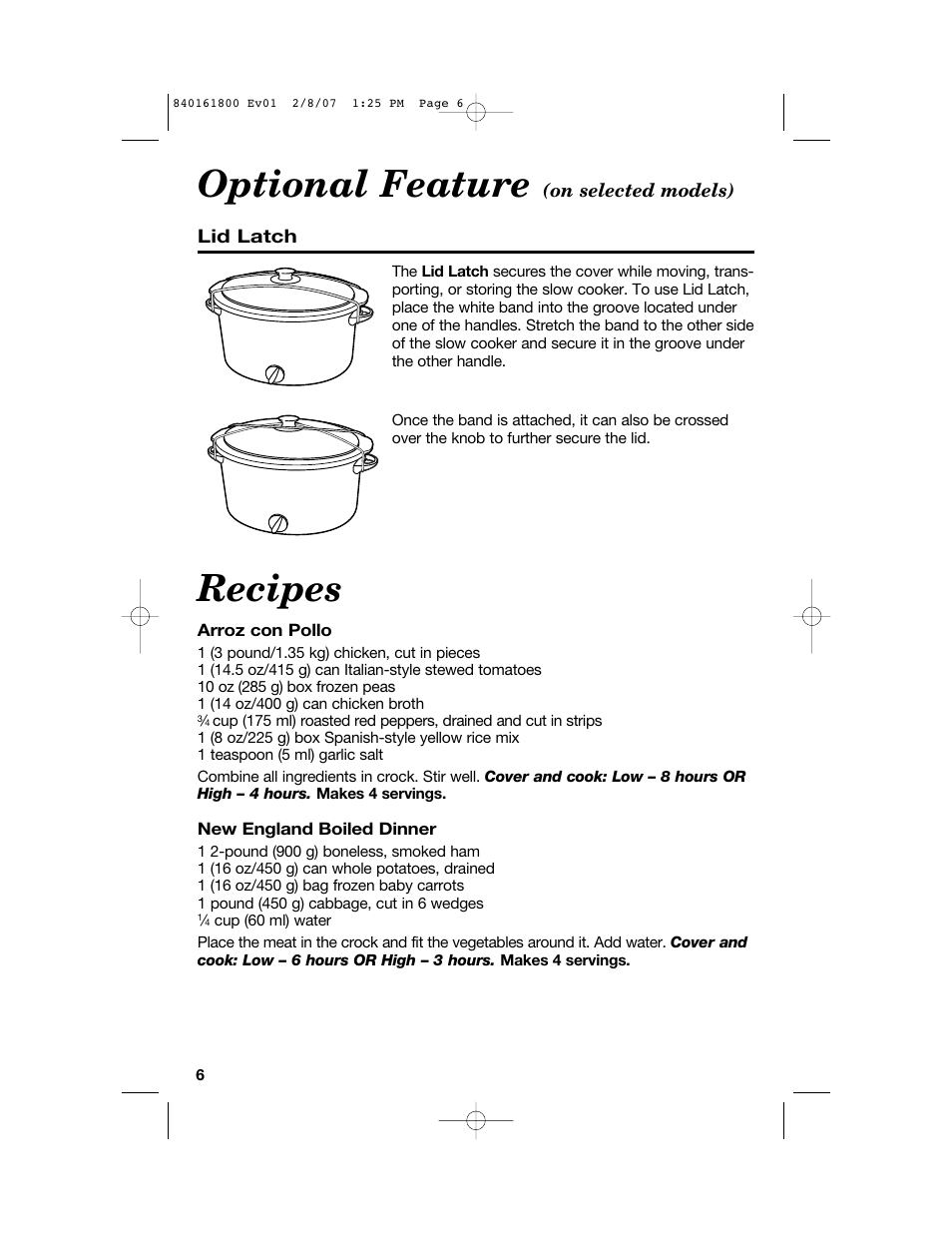 Optional feature, Recipes | Hamilton Beach 840161800 User Manual | Page 6 / 32