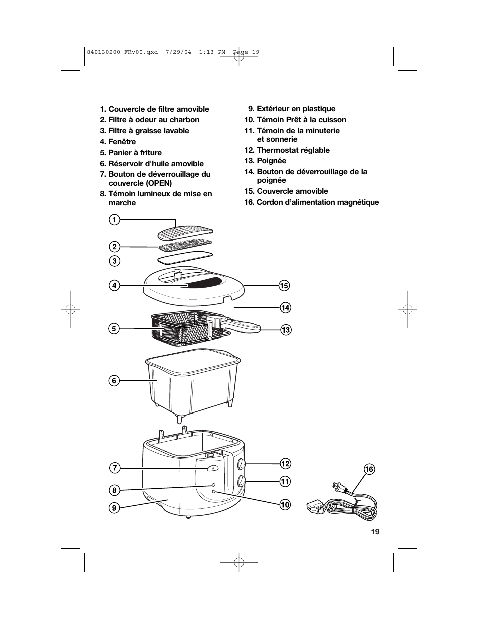 Pièces et caractéristiques | Hamilton Beach 35020C User Manual | Page 19 / 44