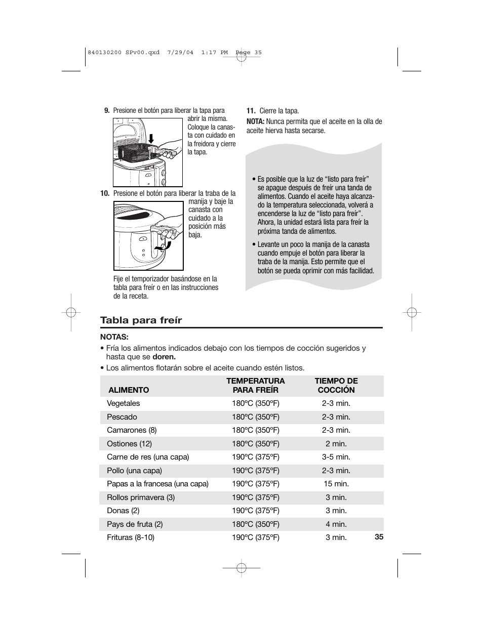 Cómo freír, Consejos para freír | Hamilton Beach 35020C User Manual | Page 35 / 44