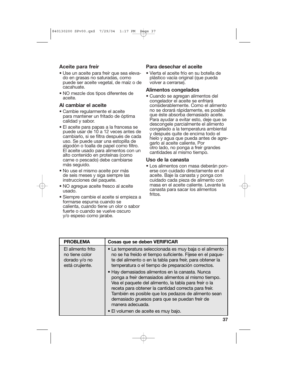 Consejos para la freidora, Localización de fallas | Hamilton Beach 35020C User Manual | Page 37 / 44