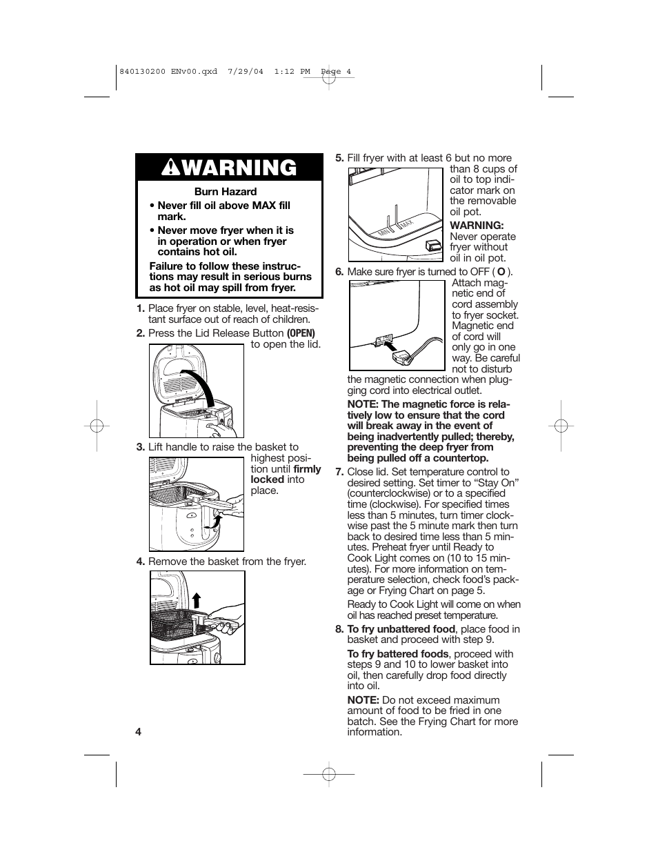 Frying, Wwarning | Hamilton Beach 35020C User Manual | Page 4 / 44