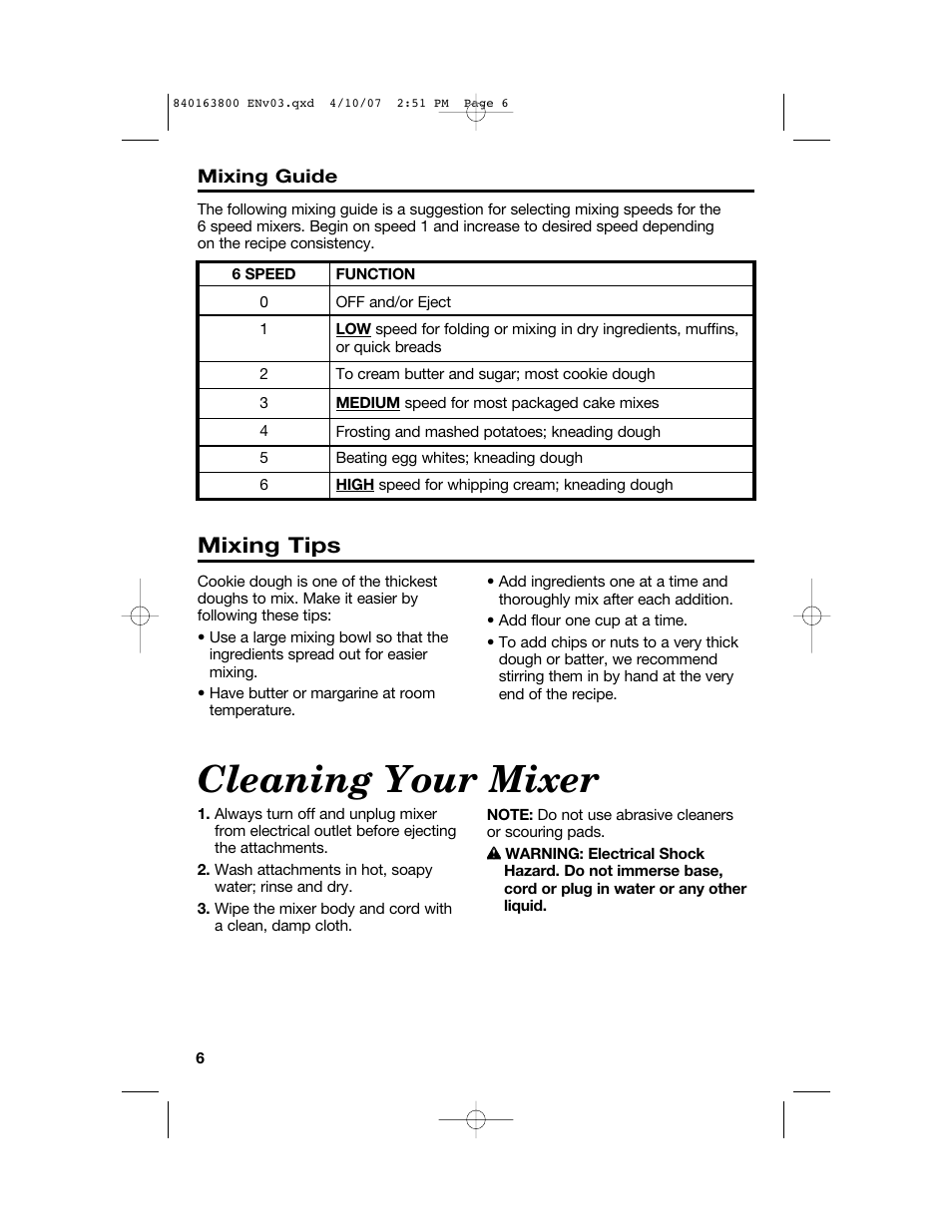 Cleaning your mixer, Mixing tips | Hamilton Beach 62650 User Manual | Page 6 / 20