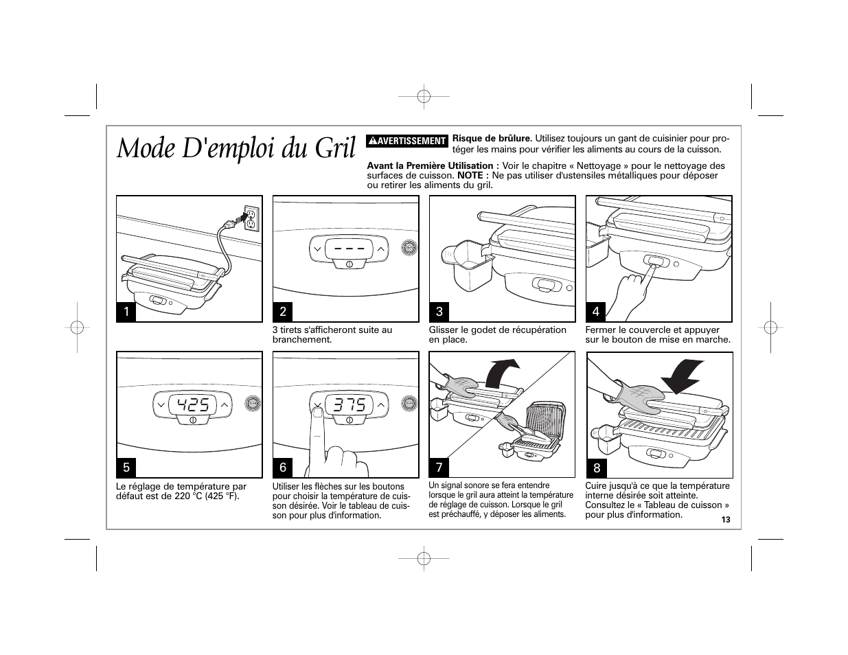 Mode d'emploi du gril | Hamilton Beach 840172701 User Manual | Page 13 / 32