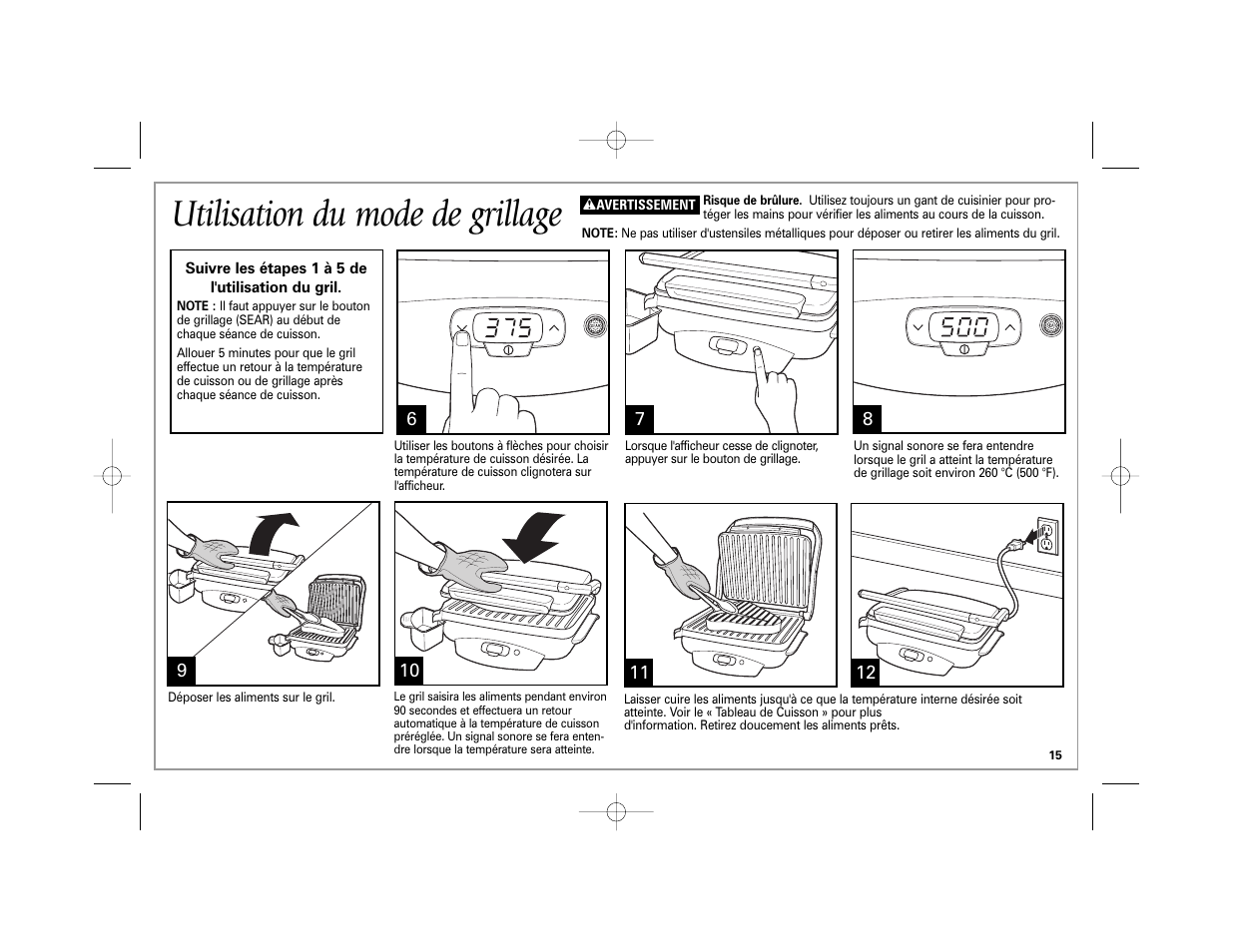 Utilisation du mode de grillage | Hamilton Beach 840172701 User Manual | Page 15 / 32