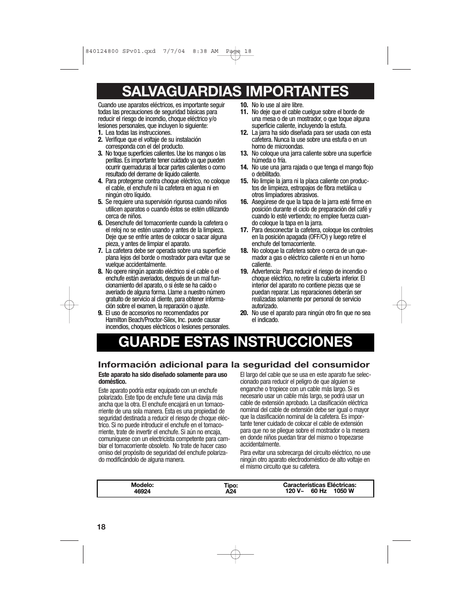 Hamilton Beach 46924 User Manual | Page 18 / 28