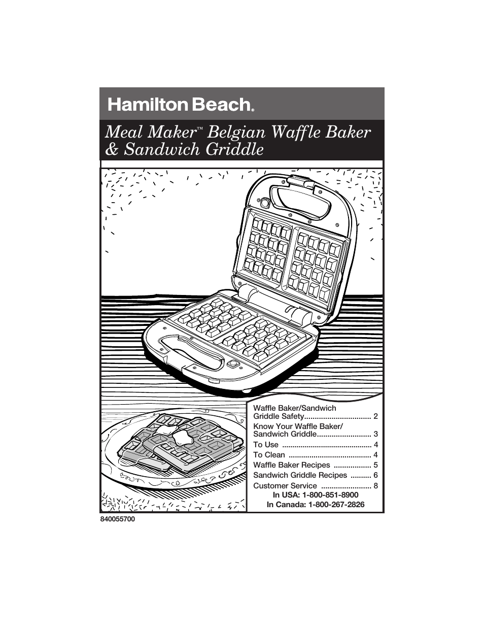 Hamilton Beach 840055700 User Manual | 8 pages