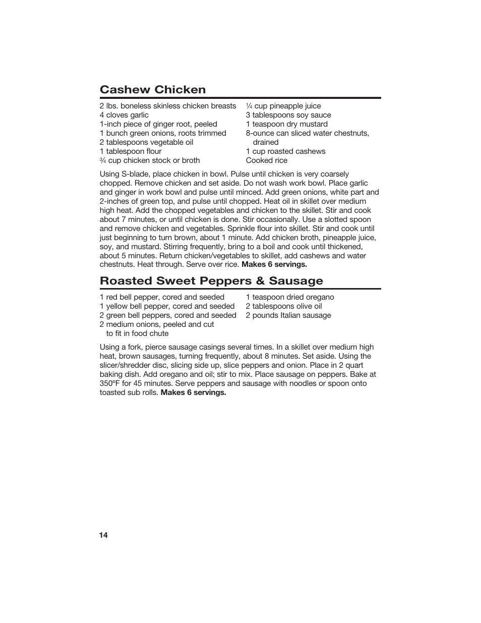 Cashew chicken, Roasted sweet peppers & sausage | Hamilton Beach 840067400 User Manual | Page 14 / 18
