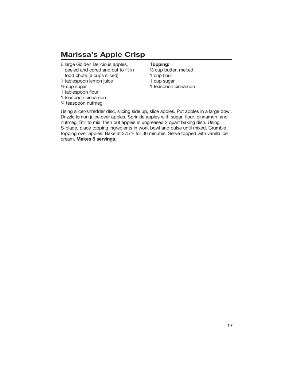 Marissa’s apple crisp | Hamilton Beach 840067400 User Manual | Page 17 / 18
