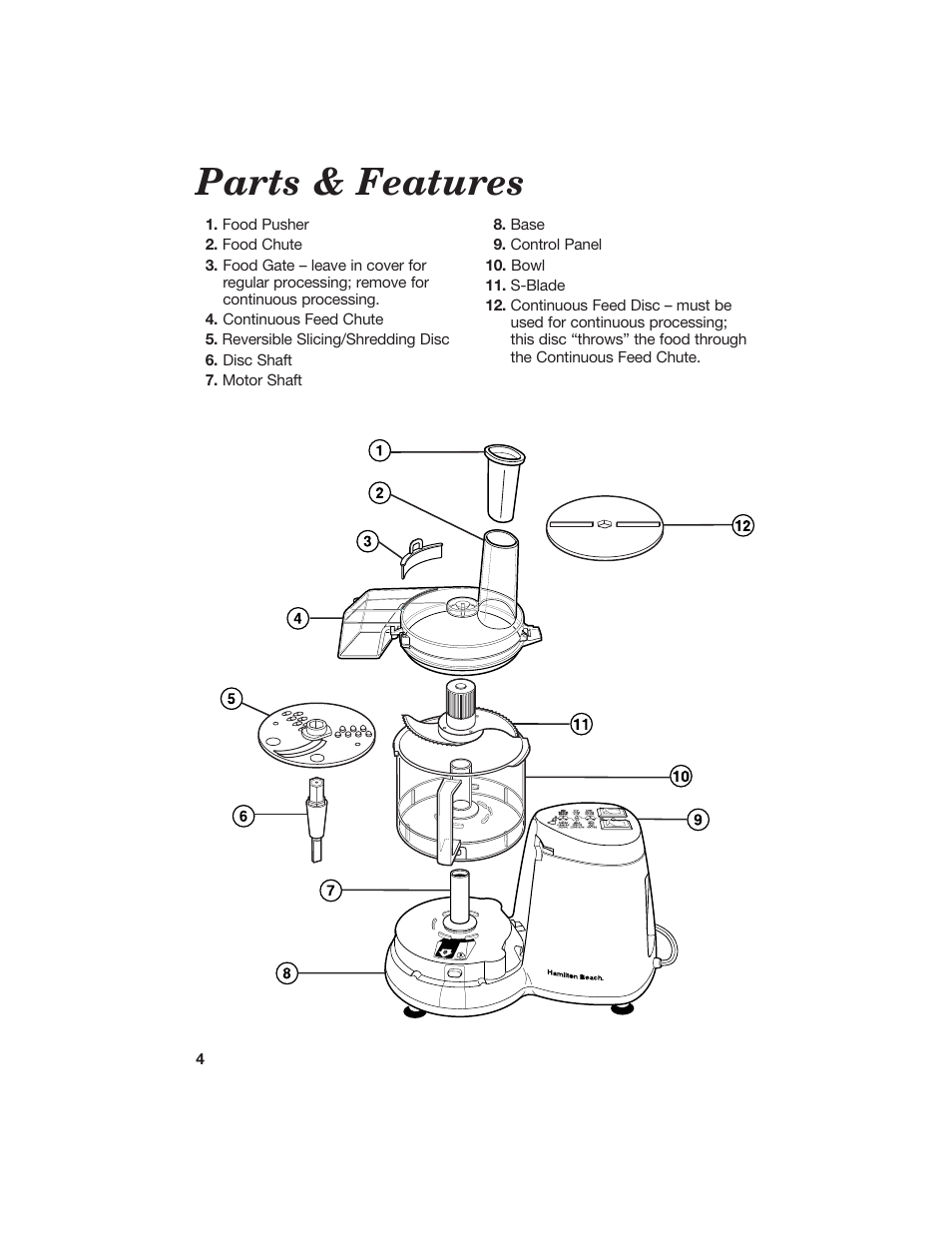 Parts & features | Hamilton Beach 840067400 User Manual | Page 4 / 18