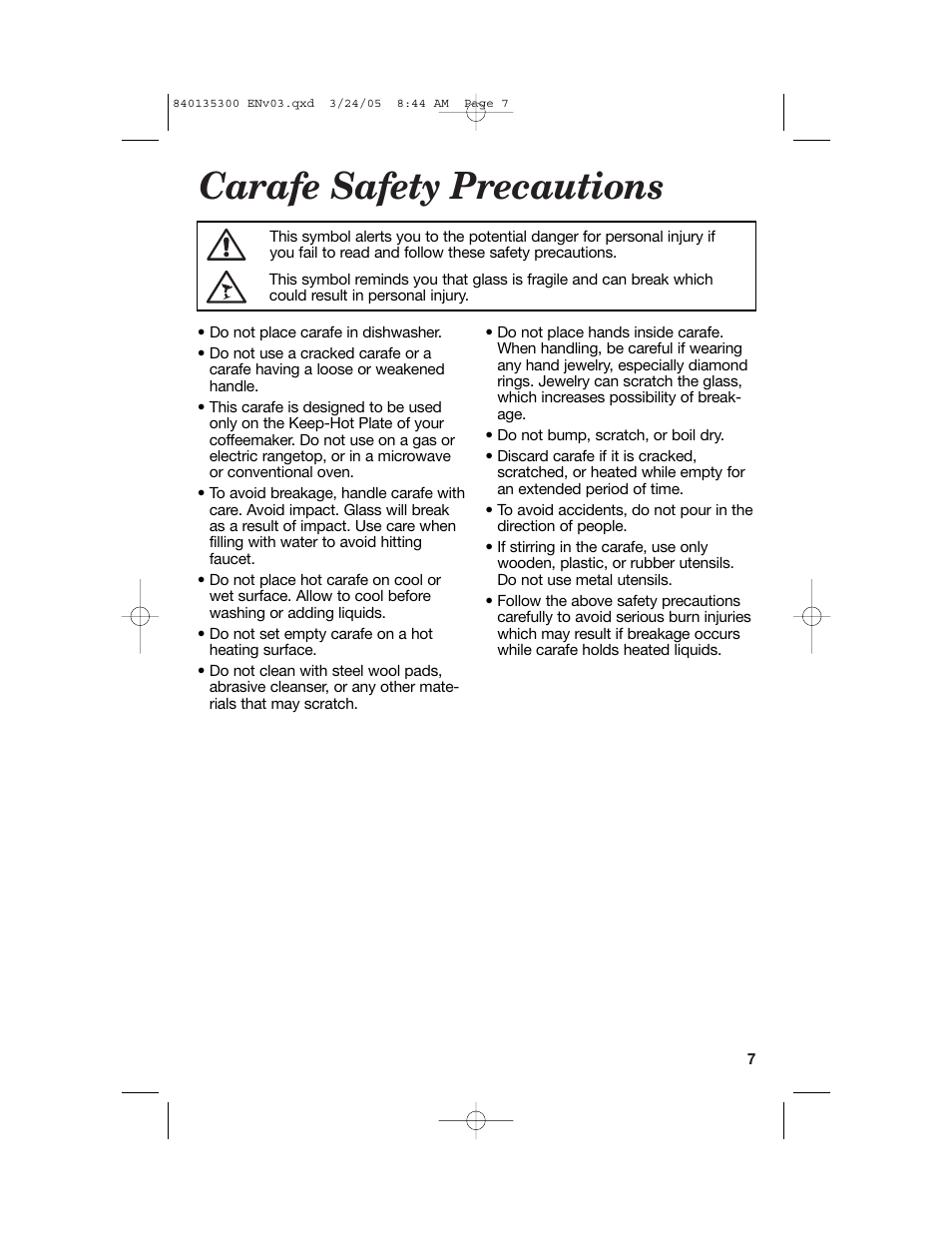 Carafe safety precautions | Hamilton Beach 42494 User Manual | Page 7 / 28