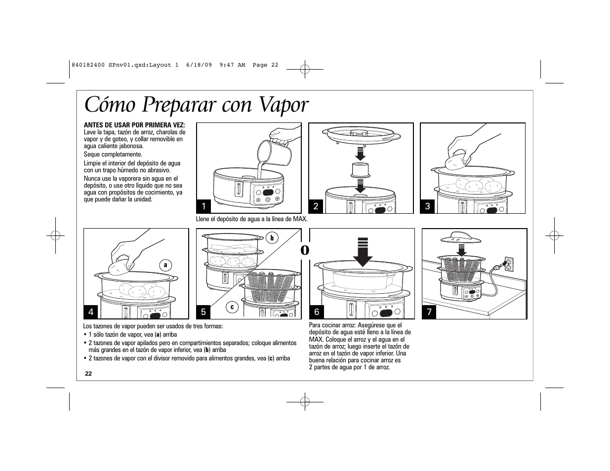 Cómo preparar con vapor | Hamilton Beach 37537 User Manual | Page 22 / 32