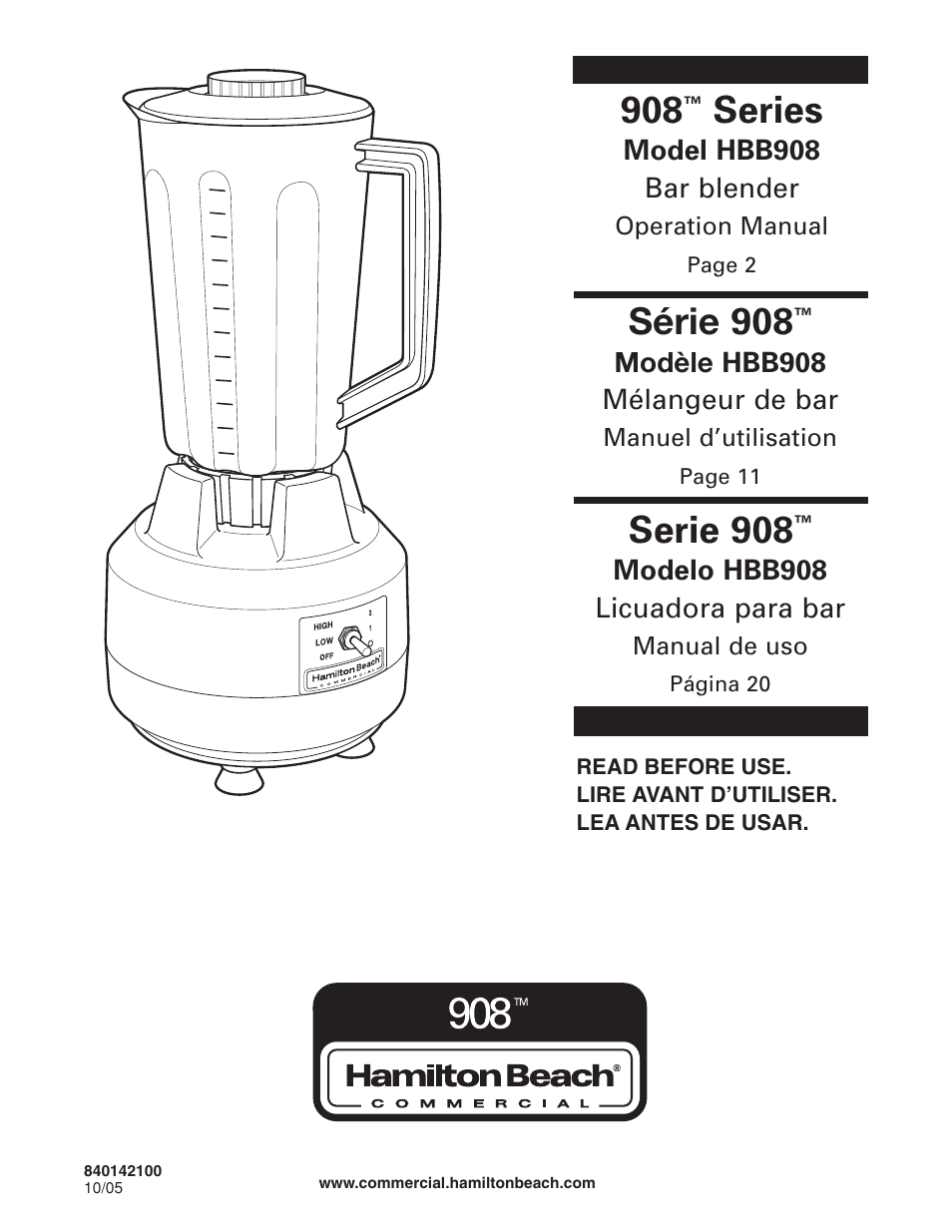 Hamilton Beach HBB908 User Manual | 28 pages