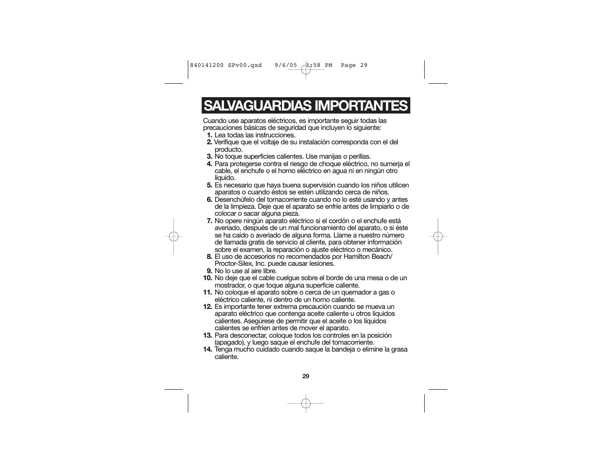 Salvaguardias importantes | Hamilton Beach 31160 User Manual | Page 17 / 25