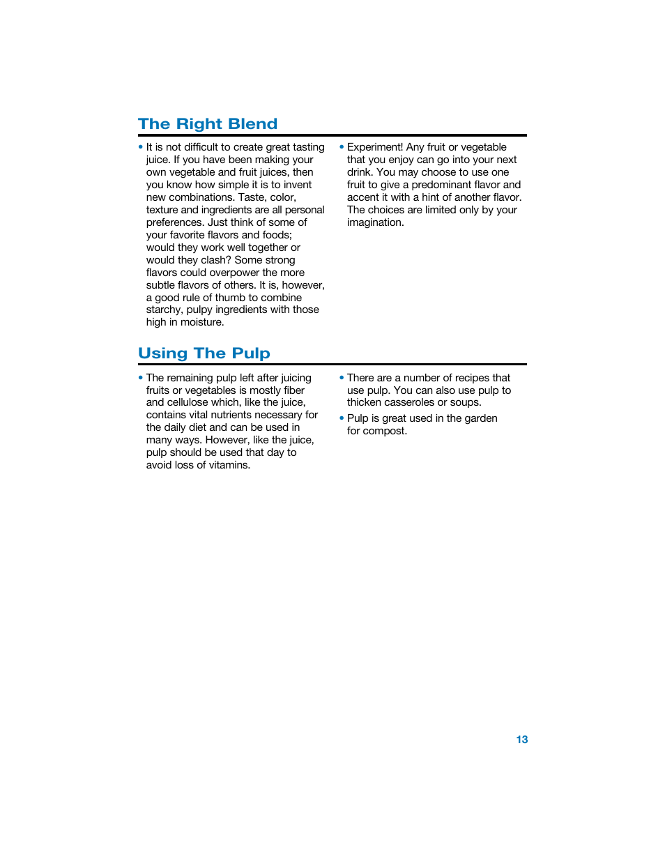 The right blend, Using the pulp | Hamilton Beach 840067800 User Manual | Page 13 / 14