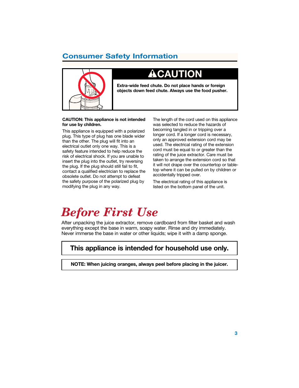 Before first use, W caution | Hamilton Beach 840067800 User Manual | Page 3 / 14