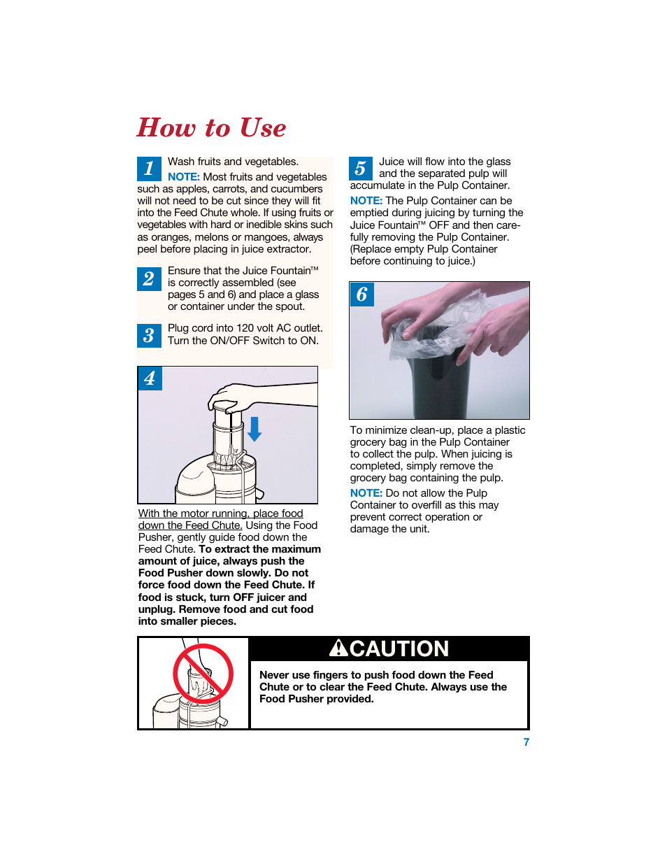 How to use, W caution | Hamilton Beach 840067800 User Manual | Page 7 / 14