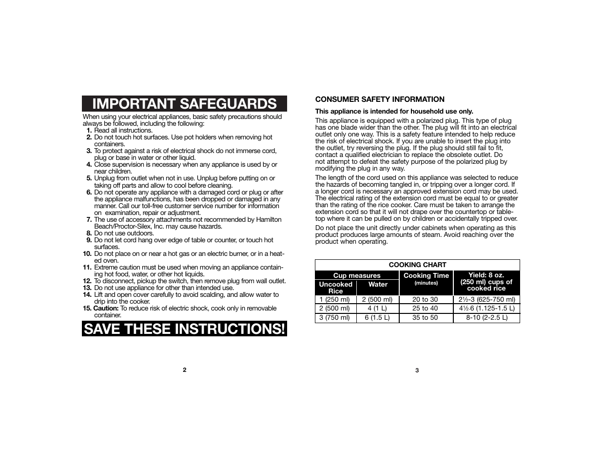 Important safeguards, Save these instructions | Hamilton Beach 840120500 User Manual | Page 2 / 4