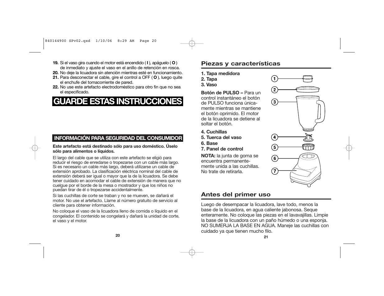 Guarde estas instrucciones | Hamilton Beach 52230C User Manual | Page 11 / 15
