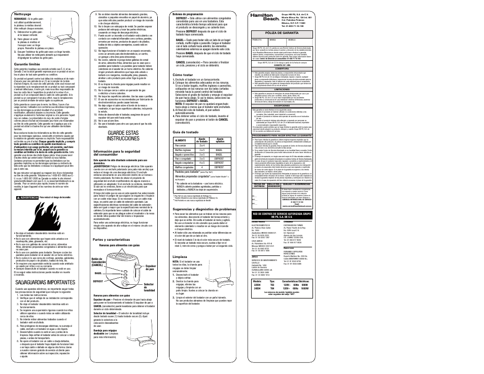 Guarde estas instrucciones, Salvaguardias importantes | Hamilton Beach 840172501 User Manual | Page 2 / 2