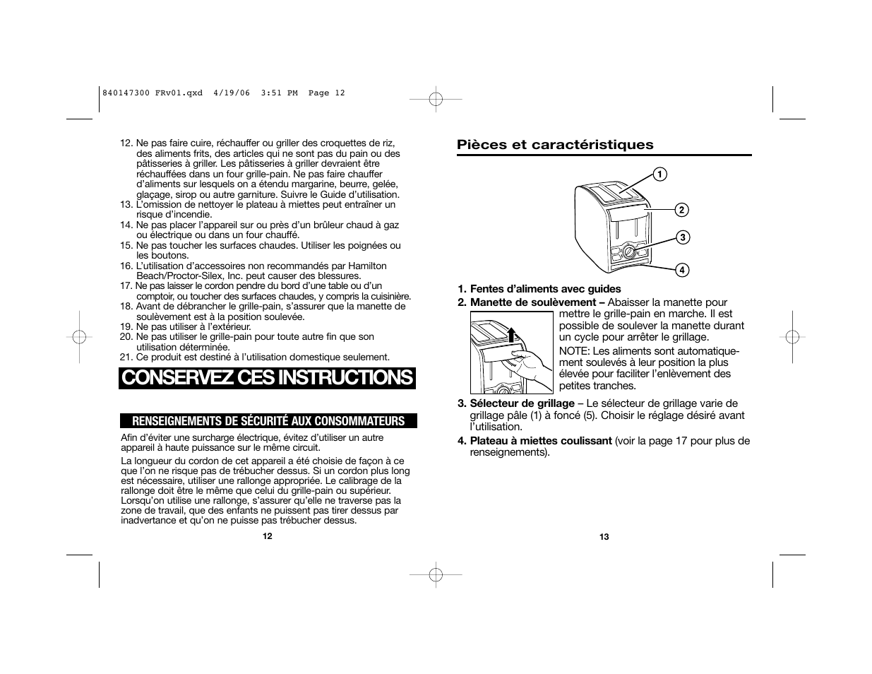 Conservez ces instructions | Hamilton Beach 22655C User Manual | Page 7 / 16