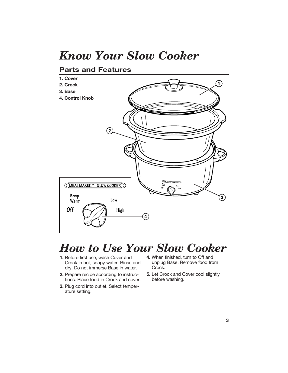 Know your slow cooker, How to use your slow cooker | Hamilton Beach 840056100 User Manual | Page 3 / 8