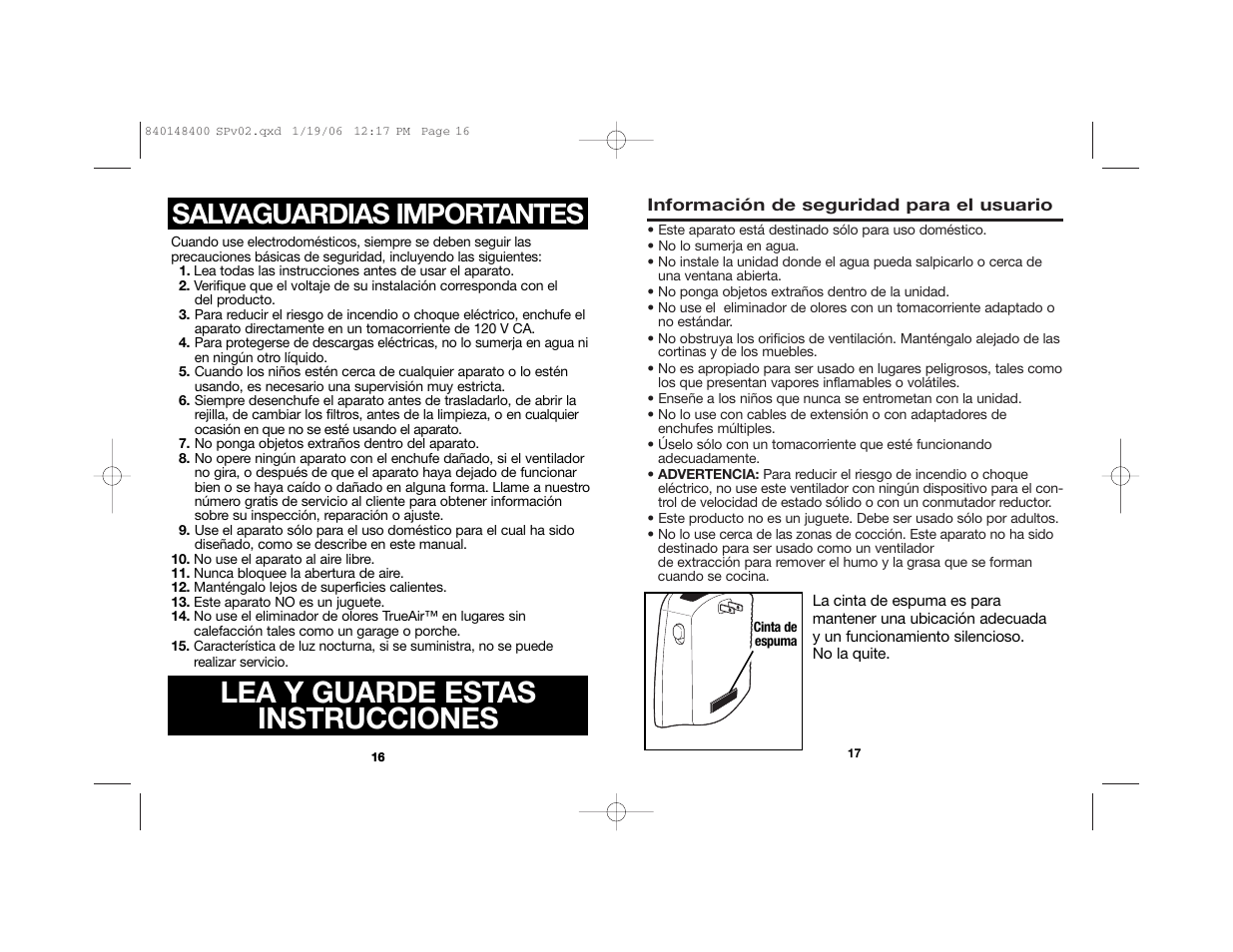 Lea y guarde estas instrucciones, Salvaguardias importantes | Hamilton Beach 840148400 User Manual | Page 10 / 14