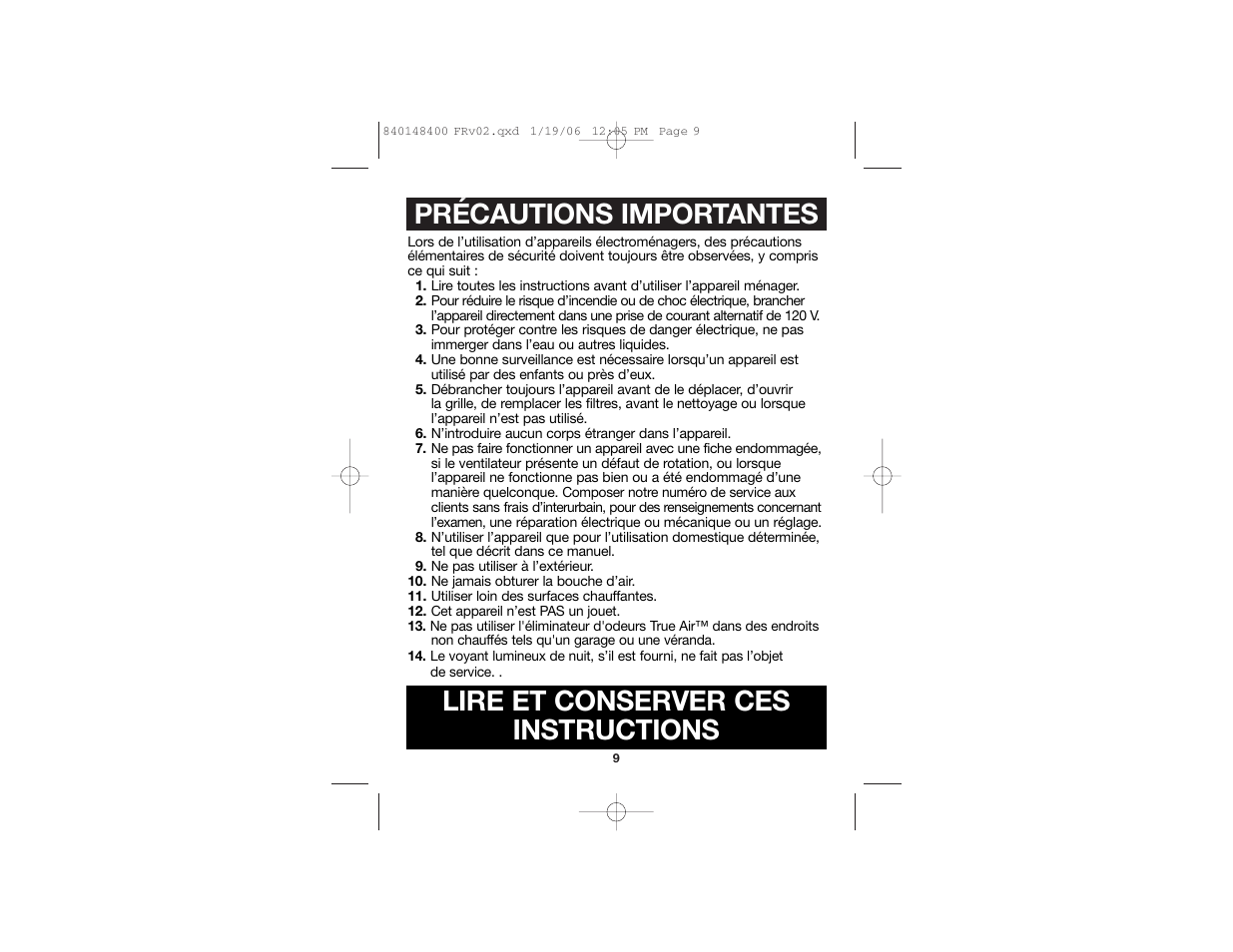 Précautions importantes, Lire et conserver ces instructions | Hamilton Beach 840148400 User Manual | Page 6 / 14