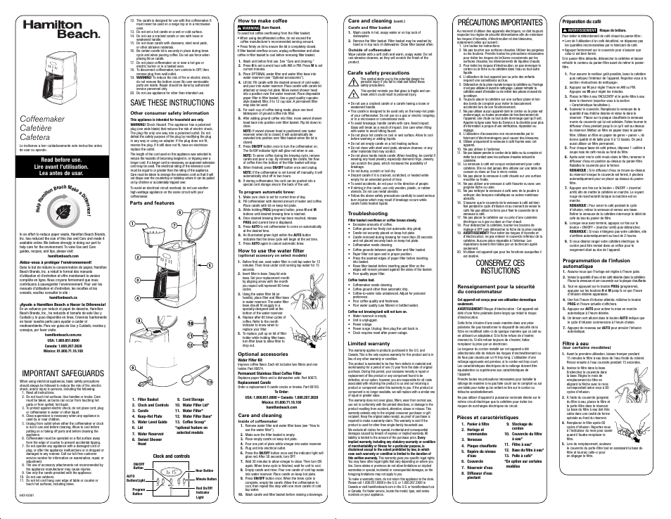 Hamilton Beach 43253 User Manual | 2 pages