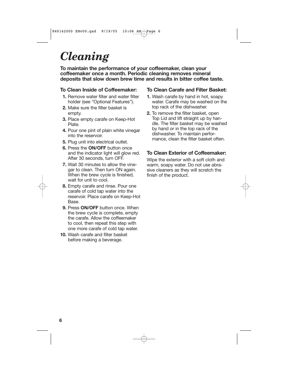 Cleaning | Hamilton Beach 840142000 User Manual | Page 6 / 28